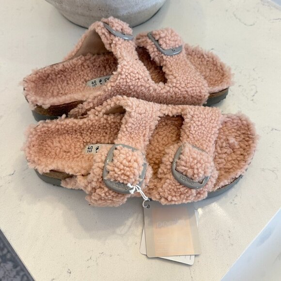 BIRKENSTOCK Arizona Big Buckle Genuine Shearling Slide Sandal in Crystal Rose - Picture 4 of 10